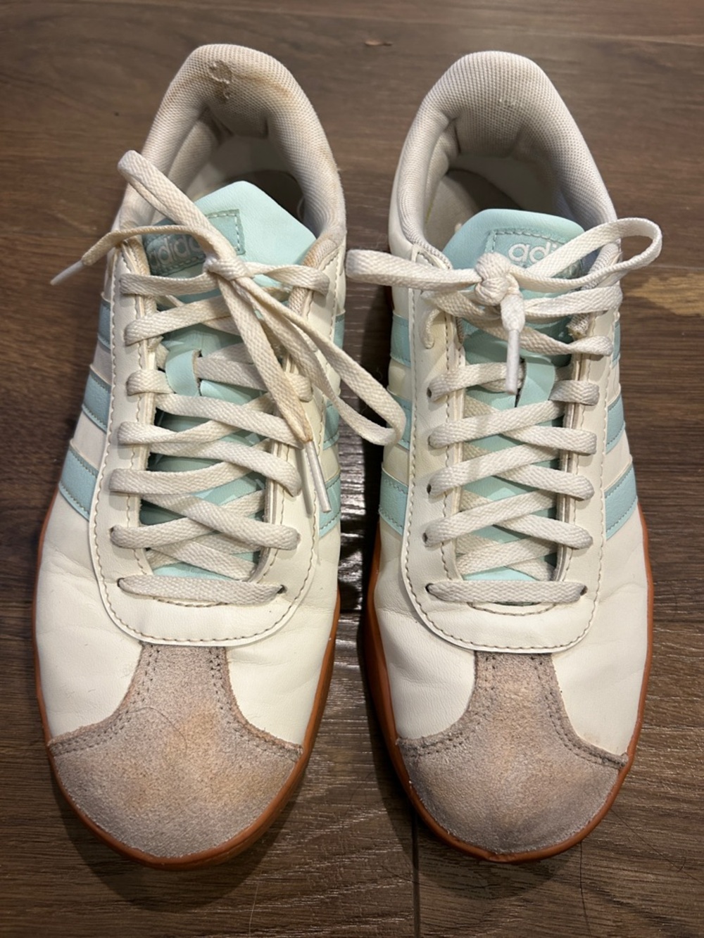Adidas VL Court Base Sneakers JI1767 Shoes White Turquoise Women’s Size 8 -wear